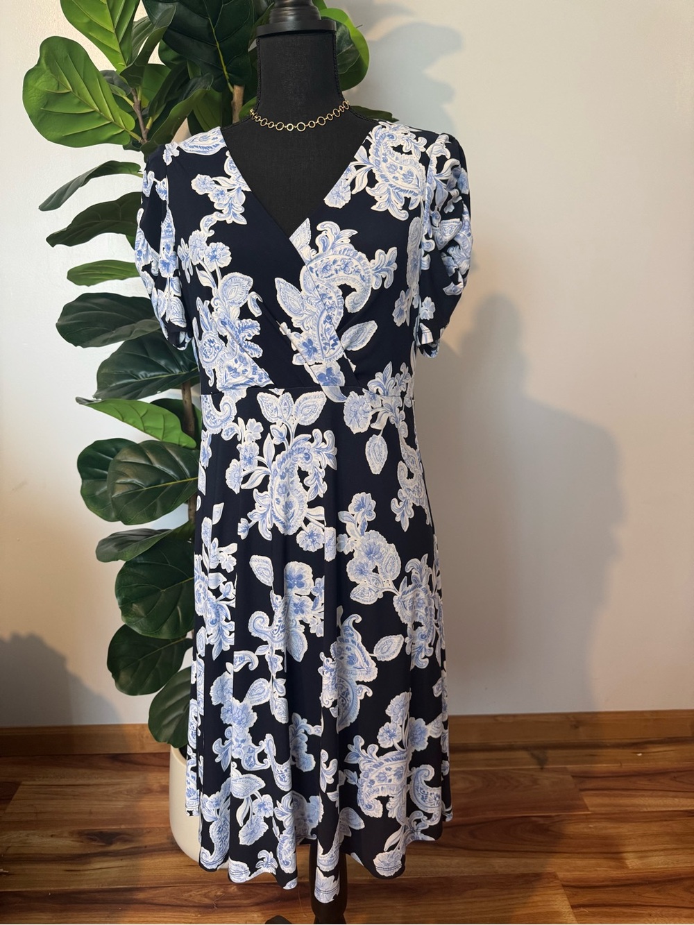 Tommy Hilfiger Navy Blue Floral Paisley Midi Wrap Dress